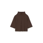The Frankie Shop Reza Cropped Tee - Brown - Oversized Minimalist Tops in Brown - Shop at Coveti