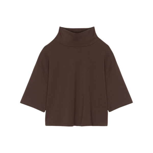 The Frankie Shop Reza Cropped Tee - Brown - Oversized Minimalist Tops in Brown - Shop at Coveti