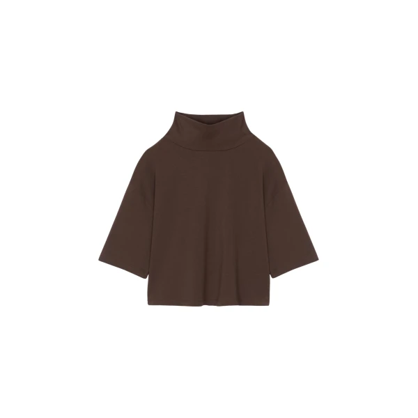 The Frankie Shop Reza Cropped Tee - Brown - Oversized Minimalist Tops in Brown - Shop at Coveti