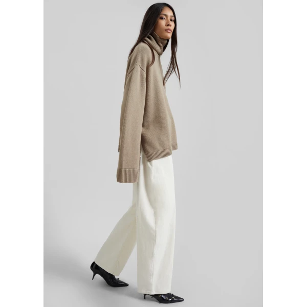 The Frankie Shop Rhea Trapeze Turtleneck – Beige Knit, view 3
