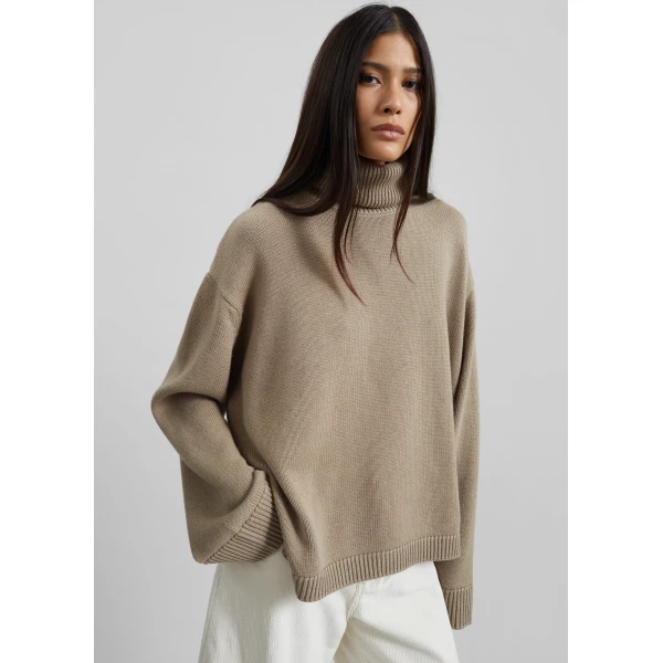 The Frankie Shop Rhea Trapeze Turtleneck – Beige Knit, view 4