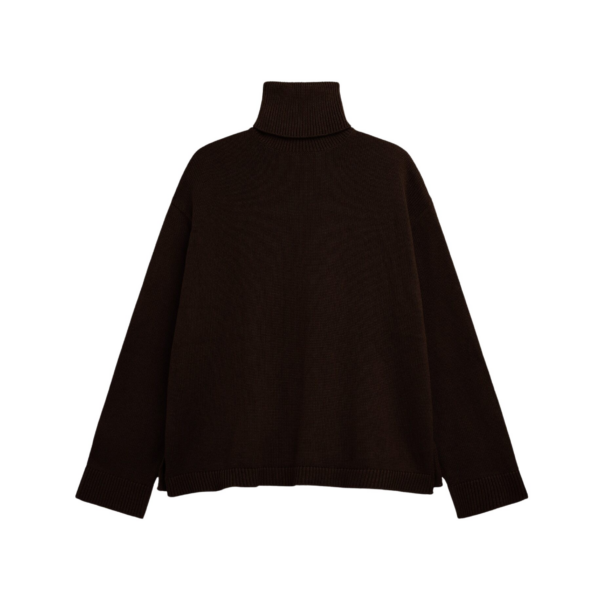 The Frankie Shop Rhea Trapeze Turtleneck - Dark Brown - Oversized Minimalist Knitwear in Brown - Shop at Coveti