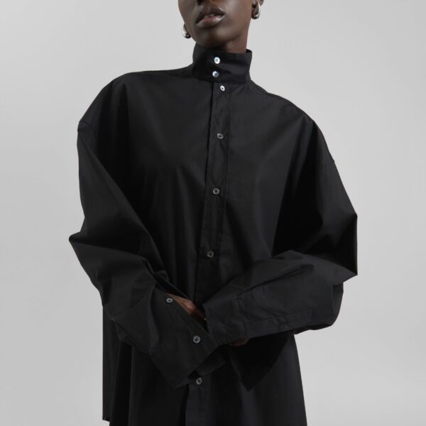 The Frankie Shop Riken Oversized Shirt - Black - Oversized Minimalist Tops in Black - Shop at Coveti