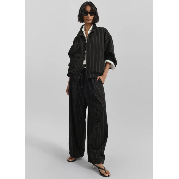 The Frankie Shop Rilton Drawstring Pants – Black/White Pinstripe, view 2
