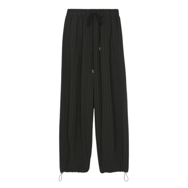 The Frankie Shop Rilton Drawstring Pants - Black/White Pinstripe - Oversized Minimalist Pants in Black - Shop at Coveti