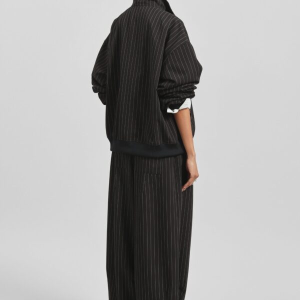 The Frankie Shop Rilton Drawstring Pants - Black/White Pinstripe - Oversized Minimalist Pants in Black - Shop at Coveti
