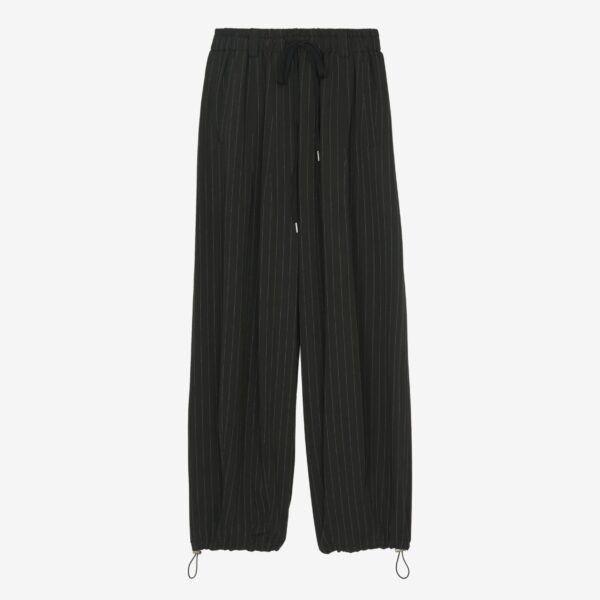 The Frankie Shop Rilton Drawstring Pants - Black/White Pinstripe - Oversized Minimalist Pants in Black - Shop at Coveti