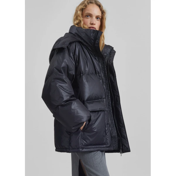 The Frankie Shop Riom Hooded Puffer Jacket - Black - Oversized Minimalist Jackets in Black - Shop at Coveti