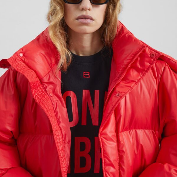 The Frankie Shop Riom Hooded Puffer Jacket - Red - Oversized Minimalist Jackets in Red - Shop at Coveti