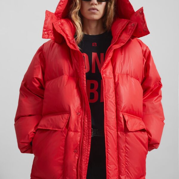 The Frankie Shop Riom Hooded Puffer Jacket - Red - Oversized Minimalist Jackets in Red - Shop at Coveti