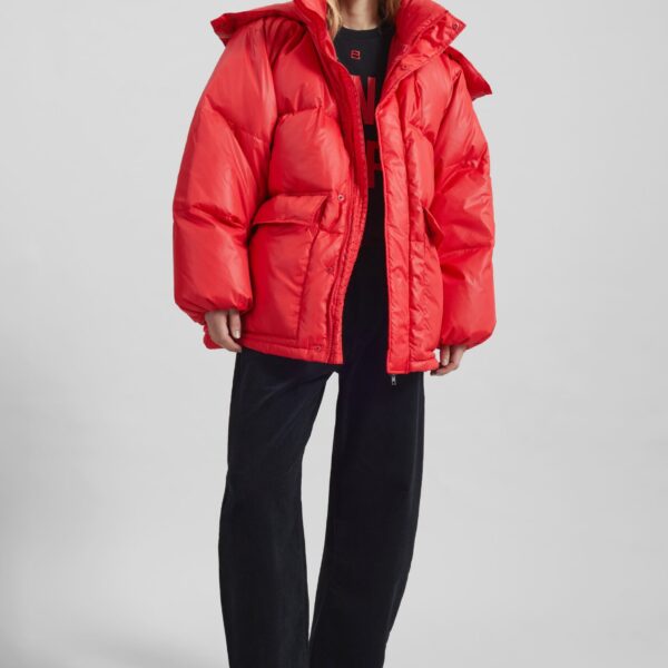 The Frankie Shop Riom Hooded Puffer Jacket - Red - Oversized Minimalist Jackets in Red - Shop at Coveti