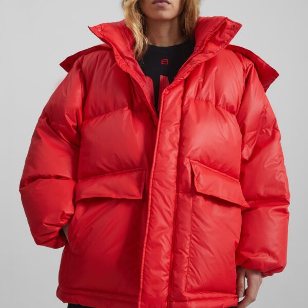 The Frankie Shop Riom Hooded Puffer Jacket - Red - Oversized Minimalist Jackets in Red - Shop at Coveti