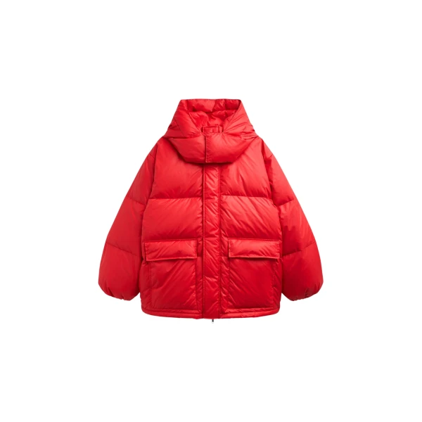 The Frankie Shop Riom Hooded Puffer Jacket - Red - Oversized Minimalist Jackets in Red - Shop at Coveti