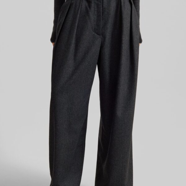 The Frankie Shop Ripley Flannel Pleated Trousers - Dark Grey - Oversized Minimalist Pants in Grey - Shop at Coveti