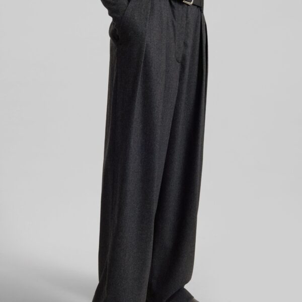 The Frankie Shop Ripley Flannel Pleated Trousers - Dark Grey - Oversized Minimalist Pants in Grey - Shop at Coveti