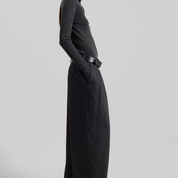 The Frankie Shop Ripley Flannel Pleated Trousers - Dark Grey - Oversized Minimalist Pants in Grey - Shop at Coveti