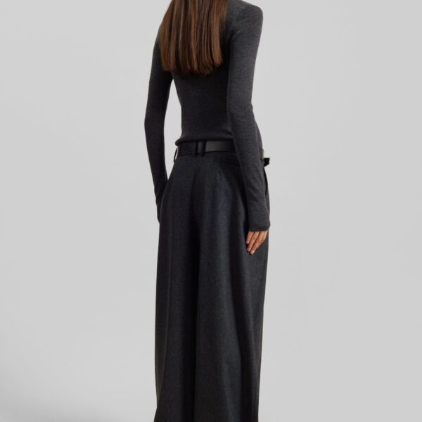 The Frankie Shop Ripley Flannel Pleated Trousers - Dark Grey - Oversized Minimalist Pants in Grey - Shop at Coveti