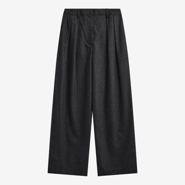 The Frankie Shop Ripley Flannel Pleated Trousers - Dark Grey - Oversized Minimalist Pants in Grey - Shop at Coveti