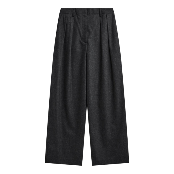 The Frankie Shop Ripley Flannel Pleated Trousers - Dark Grey - Oversized Minimalist Pants in Grey - Shop at Coveti