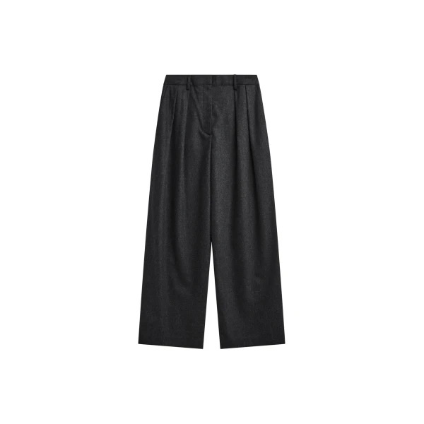 The Frankie Shop Ripley Flannel Pleated Trousers - Dark Grey - Oversized Minimalist Pants in Grey - Shop at Coveti