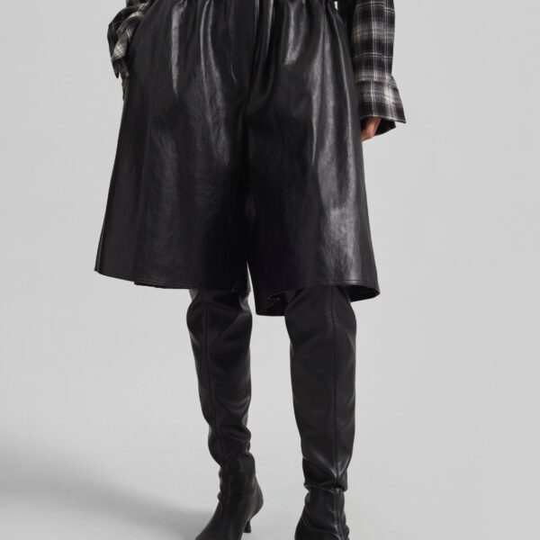 The Frankie Shop Risarven Faux Leather Bermuda Shorts - Black - Oversized Minimalist Shorts in Black - Shop at Coveti