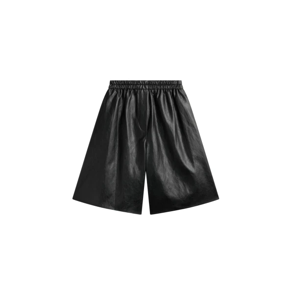 The Frankie Shop Risarven Faux Leather Bermuda Shorts - Black - Oversized Minimalist Shorts in Black - Shop at Coveti