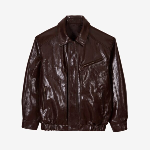 The Frankie Shop Risner Faux Leather Jacket - Burgundy - Oversized Minimalist Jackets in Red - Shop at Coveti