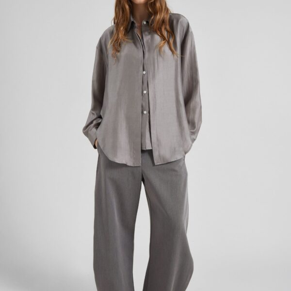 The Frankie Shop Roanne Fluid Double Shirt - Steel Grey - Oversized Minimalist Tops in Grey - Shop at Coveti