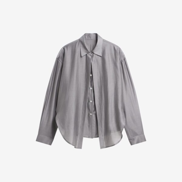 The Frankie Shop Roanne Fluid Double Shirt - Steel Grey - Oversized Minimalist Tops in Grey - Shop at Coveti