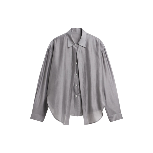 The Frankie Shop Roanne Fluid Double Shirt - Steel Grey - Oversized Minimalist Tops in Grey - Shop at Coveti