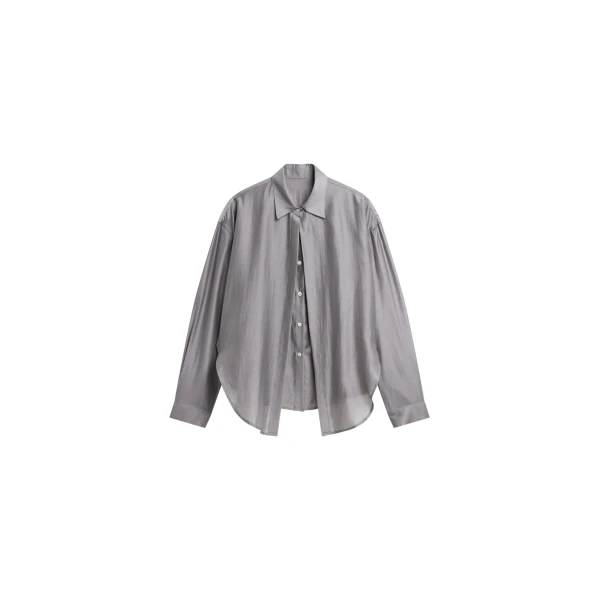 The Frankie Shop Roanne Fluid Double Shirt - Steel Grey - Oversized Minimalist Tops in Grey - Shop at Coveti