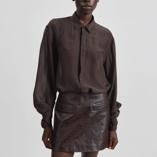 The Frankie Shop Rory Croc Leather Mini Skirt - Dark Brown - Oversized Minimalist Skirts in Brown - Shop at Coveti
