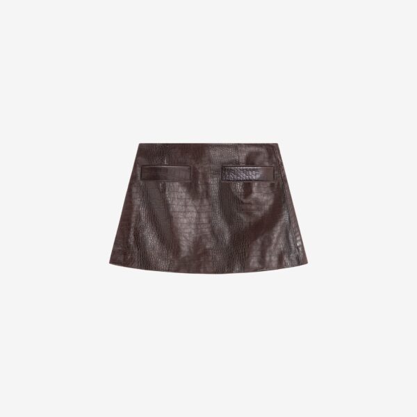 The Frankie Shop Rory Croc Leather Mini Skirt - Dark Brown - Oversized Minimalist Skirts in Brown - Shop at Coveti