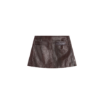 The Frankie Shop Rory Croc Leather Mini Skirt - Dark Brown - Oversized Minimalist Skirts in Brown - Shop at Coveti