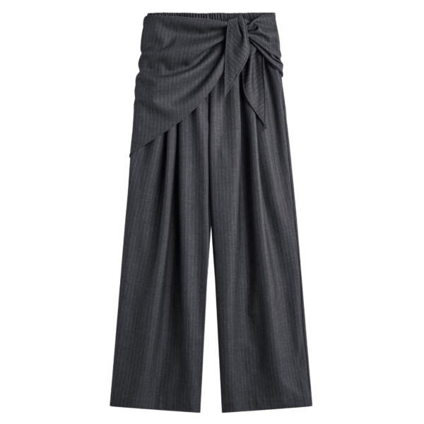 The Frankie Shop Rovigo Scarf Wrap Pants - Grey Stripe - Oversized Minimalist Pants in Grey - Shop at Coveti
