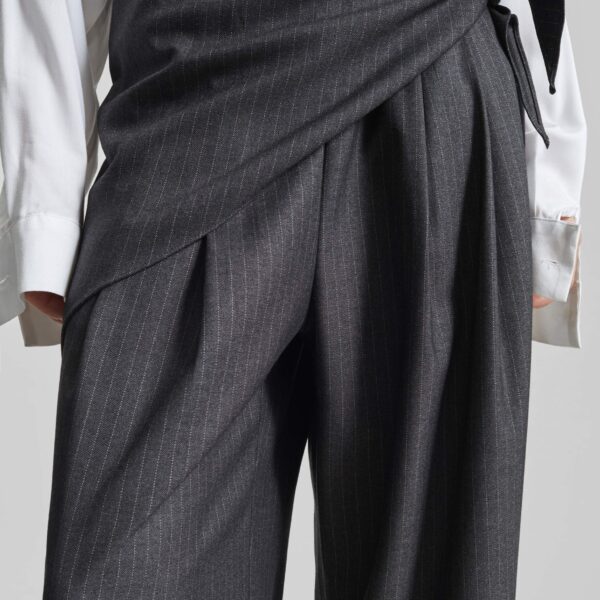The Frankie Shop Rovigo Scarf Wrap Pants - Grey Stripe - Oversized Minimalist Pants in Grey - Shop at Coveti