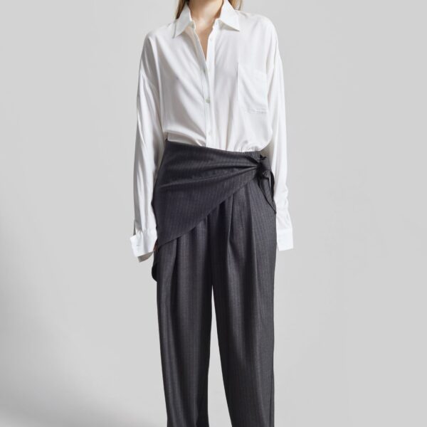 The Frankie Shop Rovigo Scarf Wrap Pants - Grey Stripe - Oversized Minimalist Pants in Grey - Shop at Coveti