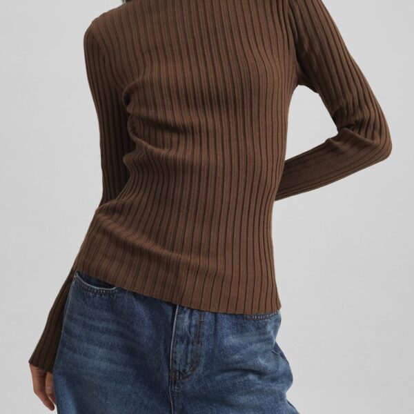 The Frankie Shop Ruan Ribbed Knit Top - Brown - Oversized Minimalist Tops in Brown - Shop at Coveti