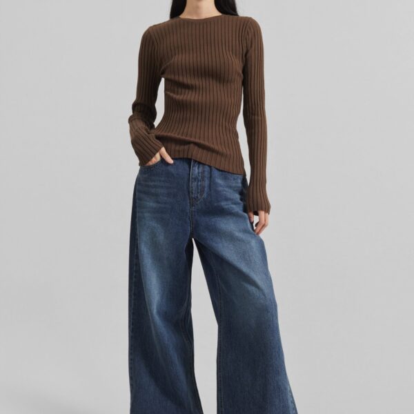 The Frankie Shop Ruan Ribbed Knit Top - Brown - Oversized Minimalist Tops in Brown - Shop at Coveti