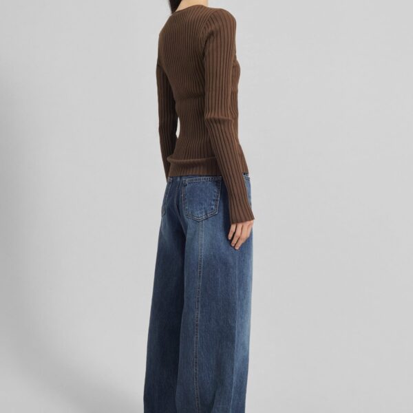 The Frankie Shop Ruan Ribbed Knit Top - Brown - Oversized Minimalist Tops in Brown - Shop at Coveti