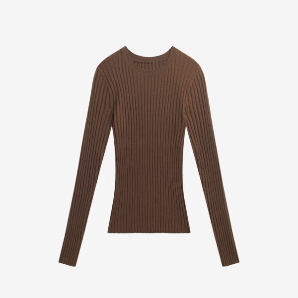 The Frankie Shop Ruan Ribbed Knit Top - Brown - Oversized Minimalist Tops in Brown - Shop at Coveti