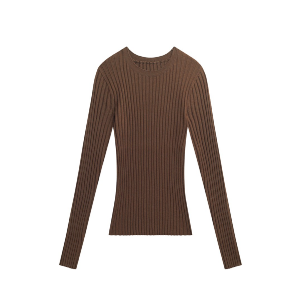 The Frankie Shop Ruan Ribbed Knit Top - Brown - Oversized Minimalist Tops in Brown - Shop at Coveti