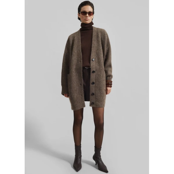 The Frankie Shop Ruhr Oversized Mohair Cardigan – Brown, view 2