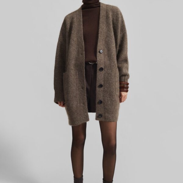 The Frankie Shop Ruhr Oversized Mohair Cardigan - Brown - Oversized Minimalist Knitwear in Brown - Shop at Coveti