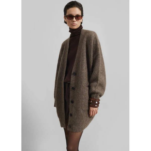 The Frankie Shop Ruhr Oversized Mohair Cardigan – Brown, view 3