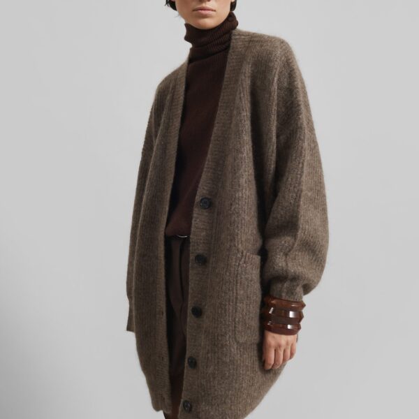 The Frankie Shop Ruhr Oversized Mohair Cardigan - Brown - Oversized Minimalist Knitwear in Brown - Shop at Coveti
