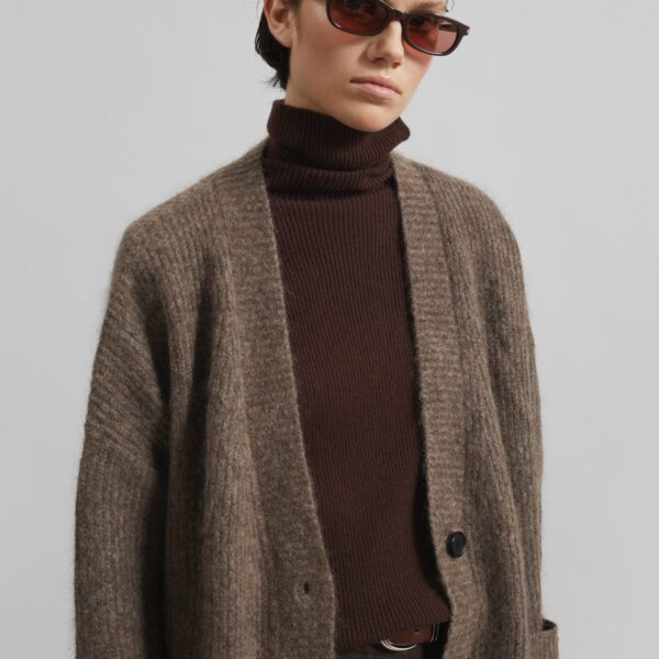 The Frankie Shop Ruhr Oversized Mohair Cardigan - Brown - Oversized Minimalist Knitwear in Brown - Shop at Coveti