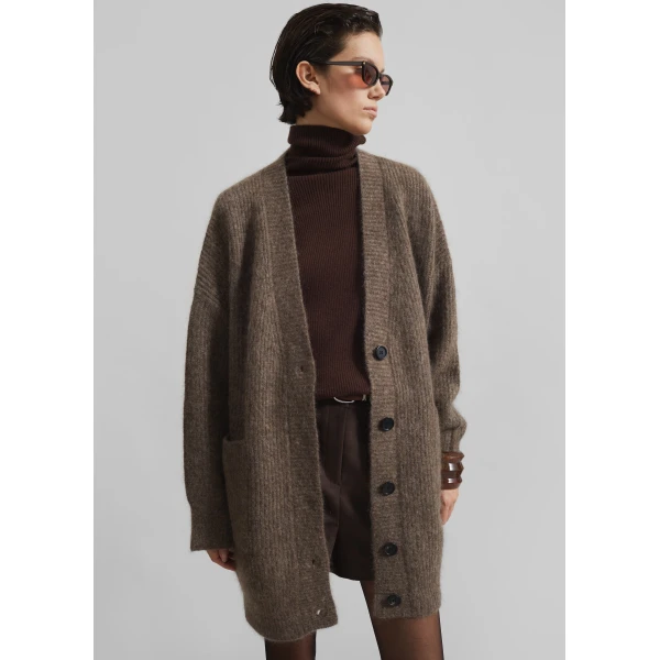 The Frankie Shop Ruhr Oversized Mohair Cardigan – Brown, view 5