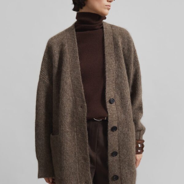 The Frankie Shop Ruhr Oversized Mohair Cardigan - Brown - Oversized Minimalist Knitwear in Brown - Shop at Coveti