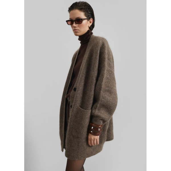 The Frankie Shop Ruhr Oversized Mohair Cardigan – Brown, view 7